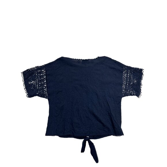Lane Bryant Blouse Womens 18/20 Plus Blue Navy‎ Tie-Front Embroidered Lace - Picture 2 of 6
